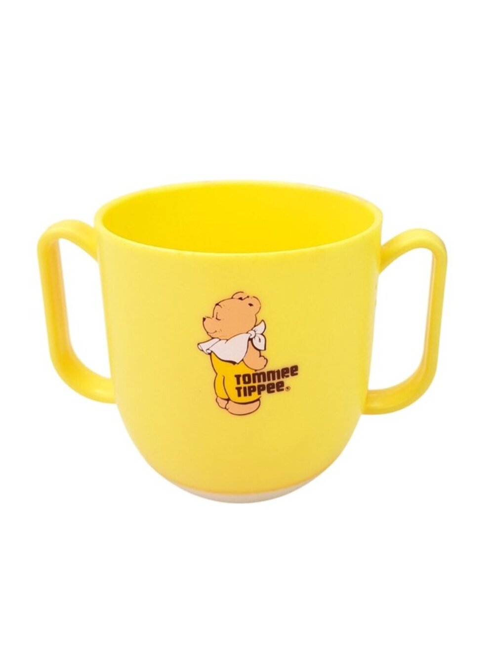 Vintage Tommee Tippee Baby Cup Yellow Double Handle Weighted Wobble Sippy Bear